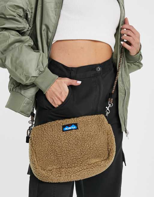 Kavu So fleecy cross body bag in tan ASOS