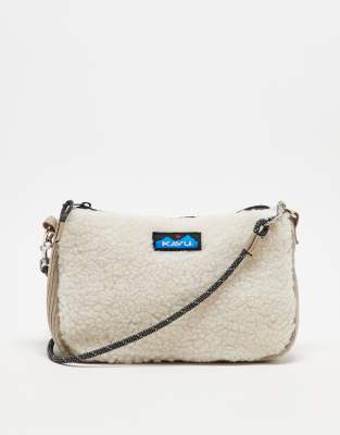 KAVU Kavu So Snuggy borg cross body bag in cream-White