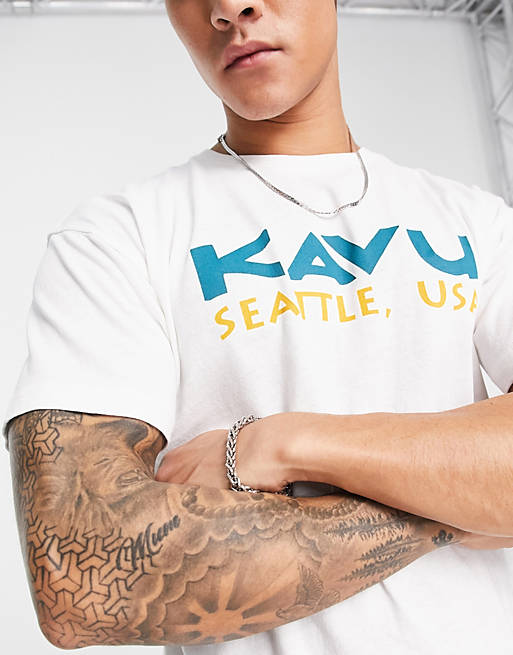 Kavu Spellout chest print t-shirt in off white