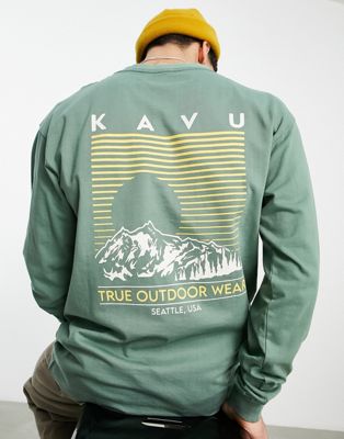 T-shirts et débardeurs Kavu - T-shirt à manches longues avec imprimé paysage au dos - Kaki