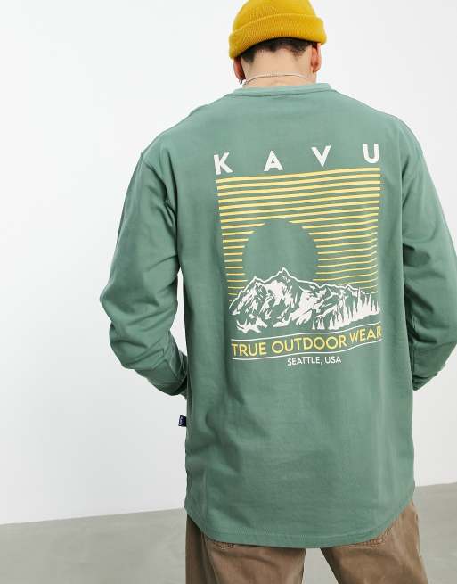 Kavu - T-shirt à manches longues avec imprimé paysage au dos - Kaki, 3 de 4