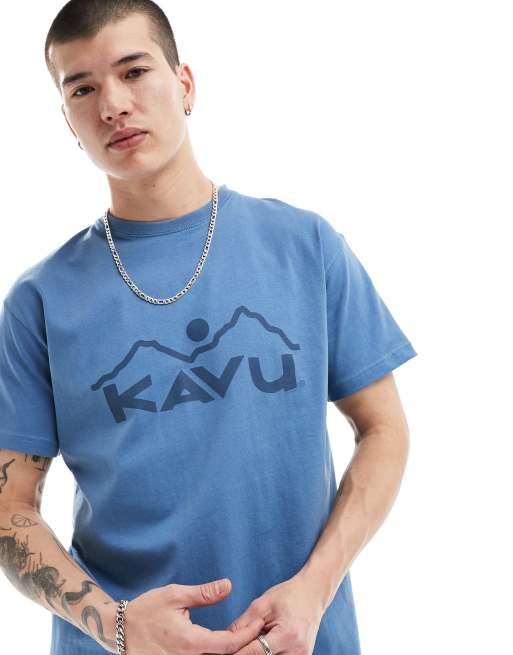 Kavu – T-Shirt in Blau mit Heritage-Logo vorn