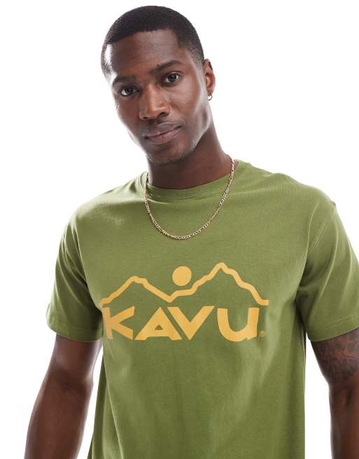 Kavu – T-Shirt in Khaki mit Heritage-Logo vorn