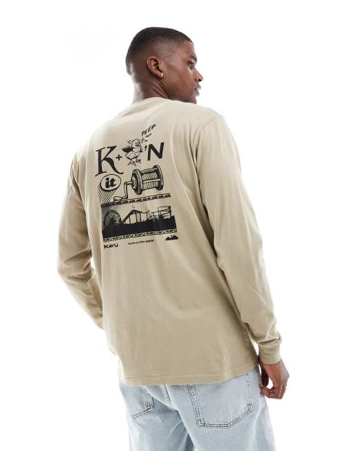 Kavu - T-shirt met lange mouwen en puzzel-tijdprint in beige