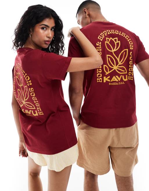Kavu - T-shirt rossa unisex con stampa botanica sul retro, 2 di 4