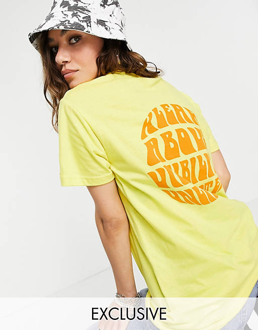 Kavu Unlimited back print t-shirt in yellow Exclusive at ASOS