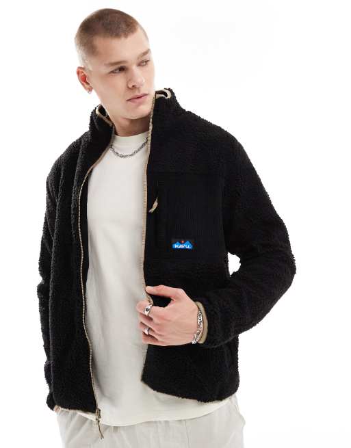 Kavu - Wayside - Sort fleecejakke i sherpa stil med lynlås