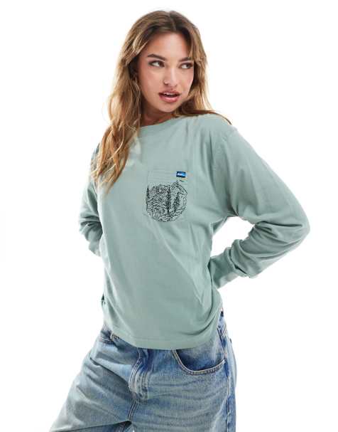 Kavu Westray graphic long sleeve t-shirt in light green - view 1