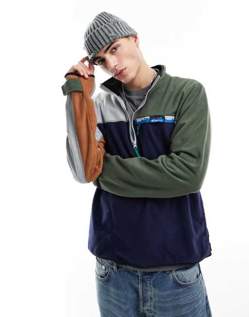 KAVU - Winter - Polaire zippée à enfiler motif color block - Vert et bleu marine