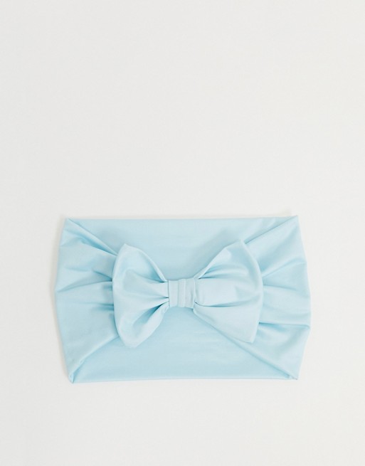 KazBands Forget Me Not headband with bow tie in light blue