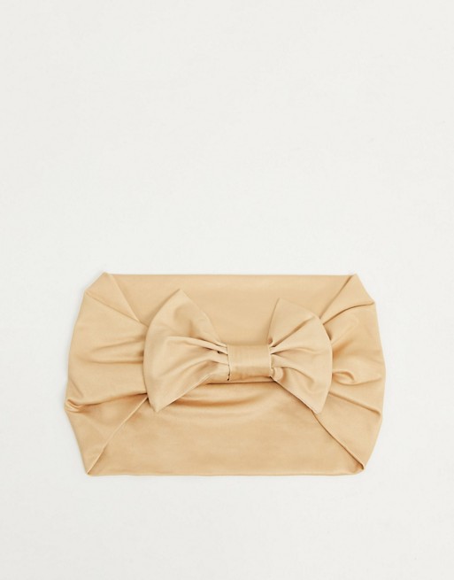 KazBands headband with bow tie in taupe