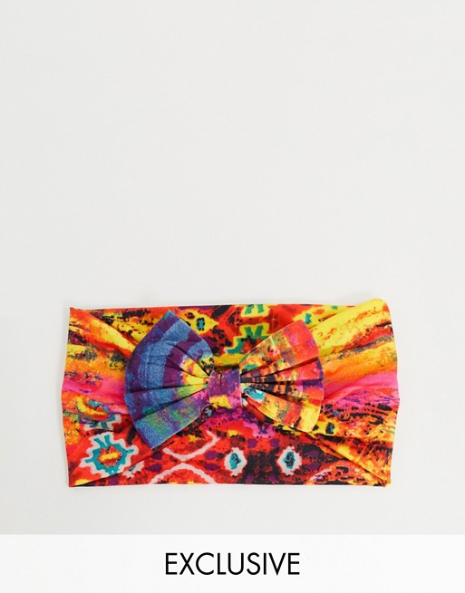 KazBands Exclusive The Villa headband with bow tie in tie dye print