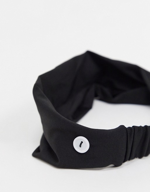 Kazbands headband with buttons to attach face covering in black