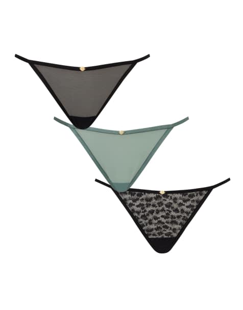 KBX 3 pack mesh texture thong in black