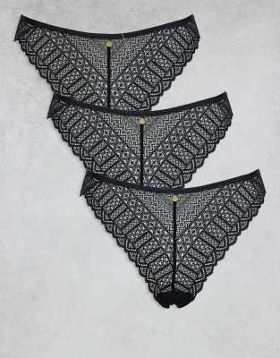 KBX - 3er-Pack Unterhosen aus Spitze in Schwarz mit hohem Beinausschnitt