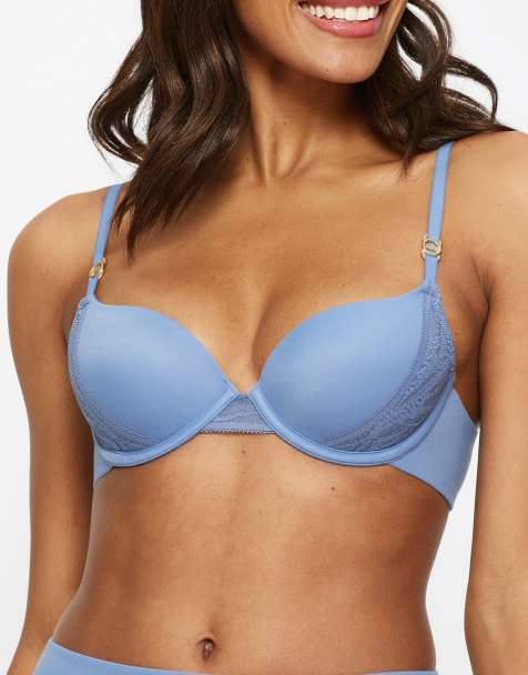 KBX Charlotte underwired padded plunge bra in blue - view 1