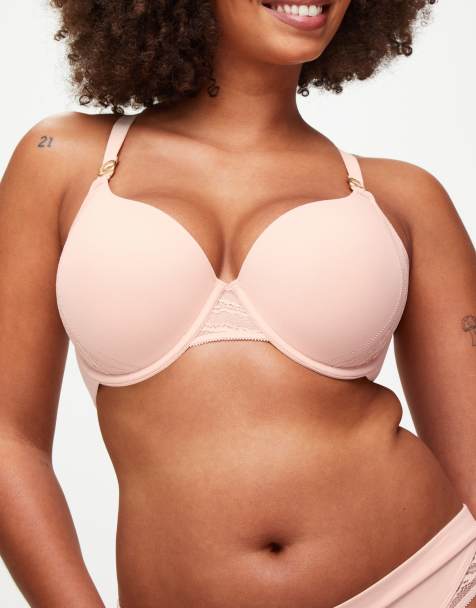 KBX Charlotte underwired padded plunge bra in pink - view 1