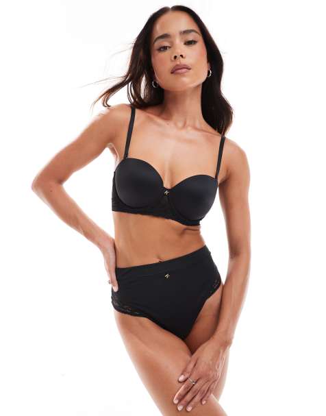 KBX padded strapless bra with lace detail in black