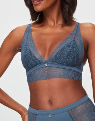 Kbx Louisa Ribbed Longline Triangle Bra In Blue