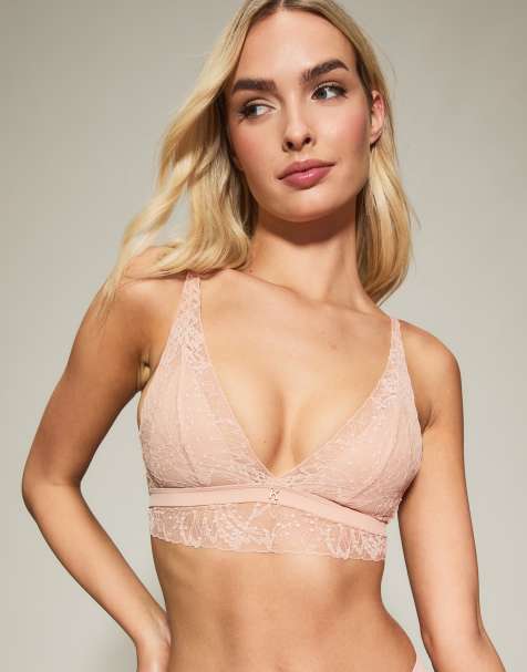 KBX Louisa ribbed longline triangle bra in pink - view 1