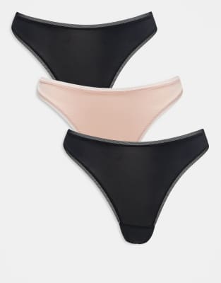 KBX - Mikro-Tanga in Schwarz und Nude im 3er-Pack-Bunt