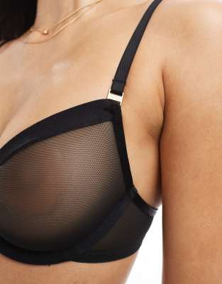 Kbx Plunge Non-padded Underwired Mesh Bra In Black