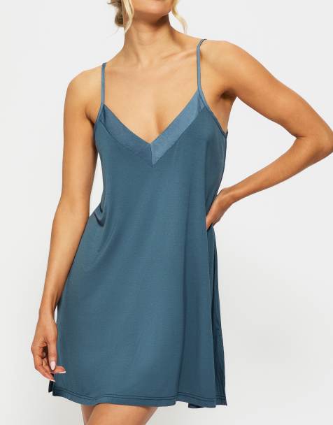 KBX Raye satin jersey chemise in blue - view 1