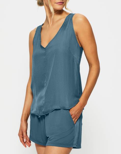 KBX Raye satin jersey vest in blue - view 1