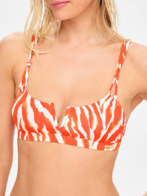 KBX Swim print non wired bikini top and bottom in orange | ASOS