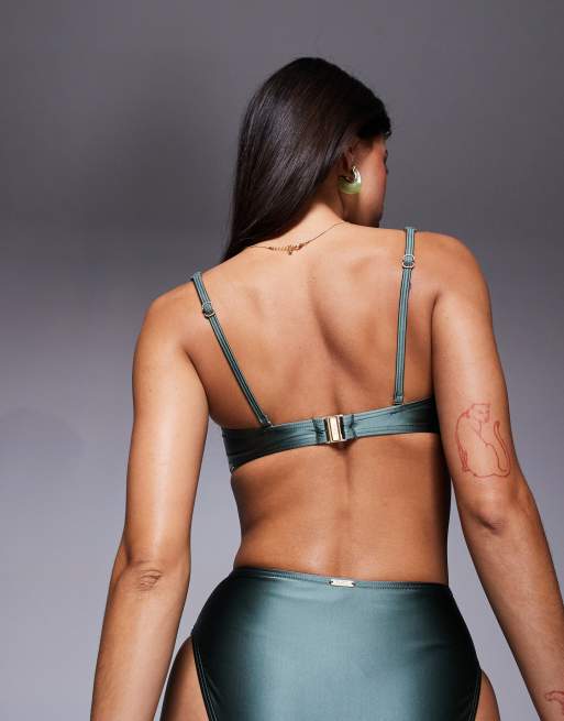 KBX Swim solid collections bikini top in green, 3 of 4