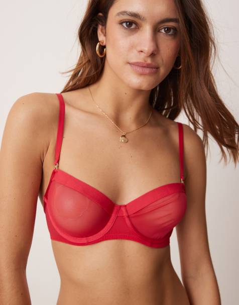 KBX Zadie balcony non-padded underwired mesh bra in red - view 1