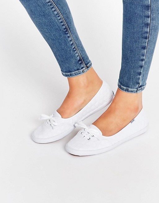 Keds Teacup Eyelet White Lace Plimsoll Trainers | ASOS