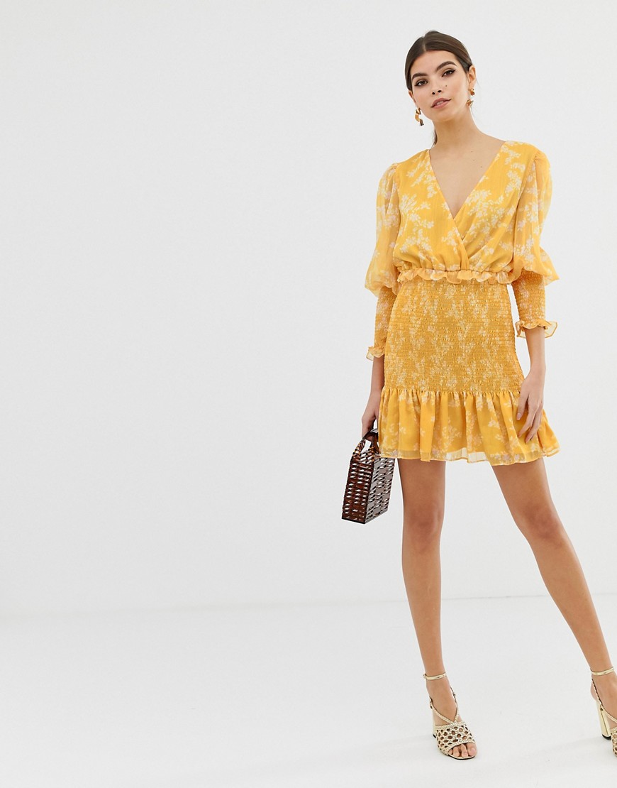 Keepsake - Embrace - Mini-jurk in gouden bloemenprint-Geel