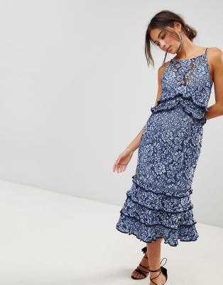 mandala daydream blue print maxi dress