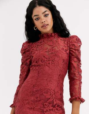 rust lace maxi dress