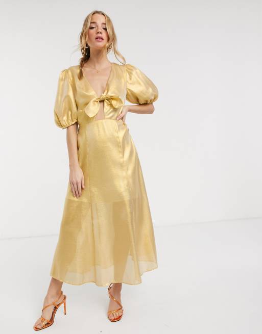 Keepsake metallic caution midi dress in yellow