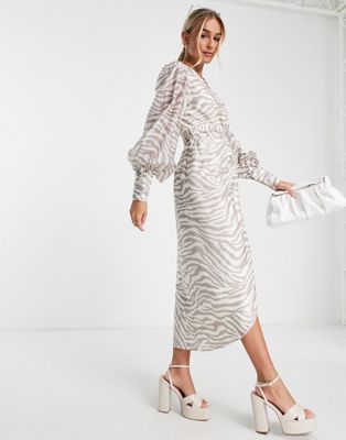 Keepsake Profound wrap midi dress in zebra