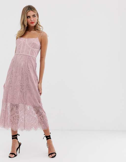 Keepsake sense lace midi dress with corset detail | ASOS