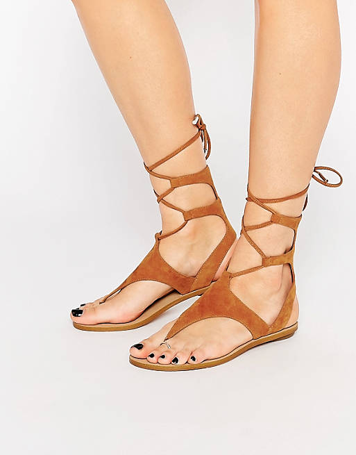 Kendall & Kylie Faris Tan Suede Ghillie Tie Up Flat Sandals | ASOS