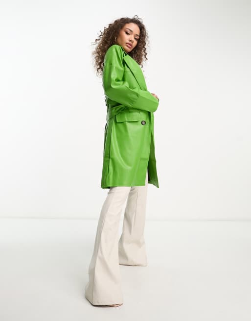 Kendall & Kylie faux fur leather trench coat in green