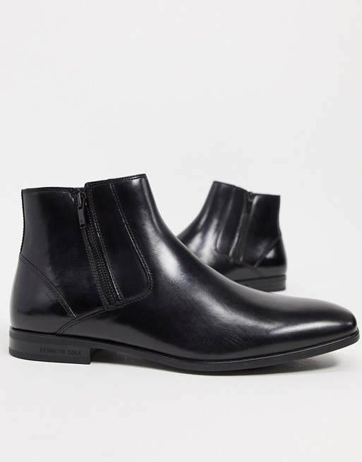 Kenneth Cole aaron zip chelsea boots in black leather