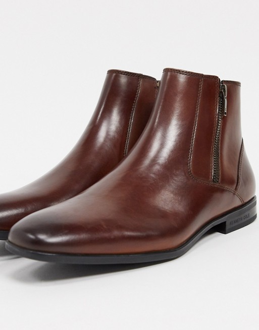 Kenneth Cole aaron zip chelsea boots in cognac box leather