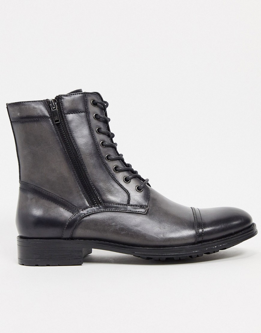 Kenneth Cole hugh lace up boots in gray leather-Grey
