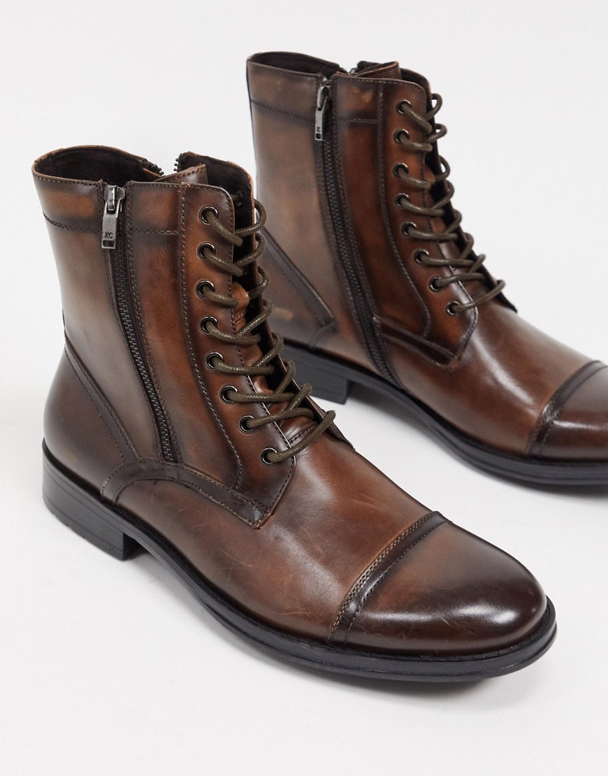 Kenneth Cole Lace Up Boots In Cognac Leather-brown