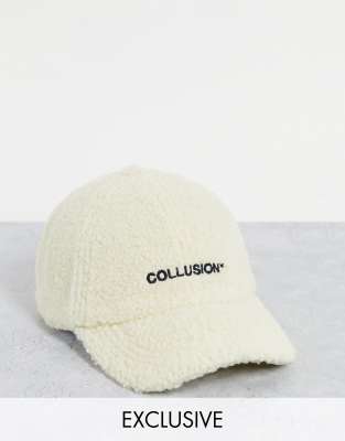 Бейсболки  Asos Кепка из искусственного меха цвета экрю COLLUSION Unisex-Белый