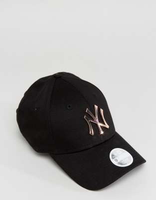 new era 9forty exclusive black cap with rose gold ny