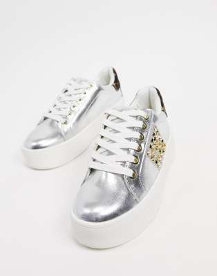 silver flatform trainers
