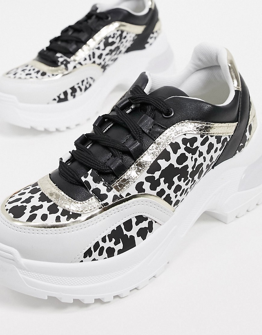 KG by Kurt Geiger - Lizzy - Sneakers met dikke zool in zwart-witte gemengde luipaardprint-Multi