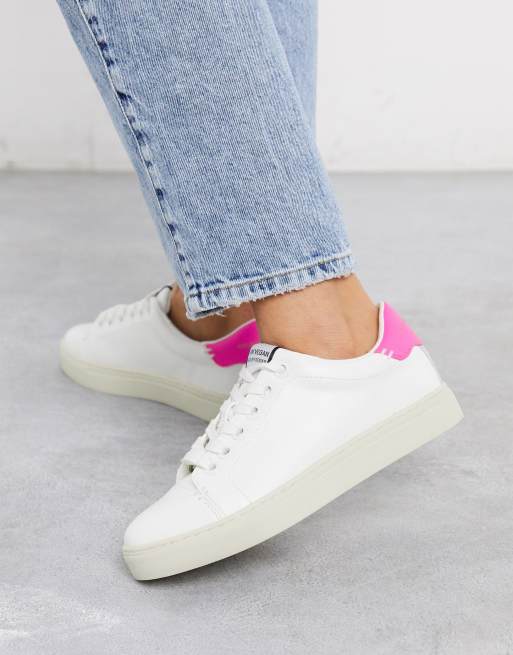 White trainers with pink back sale