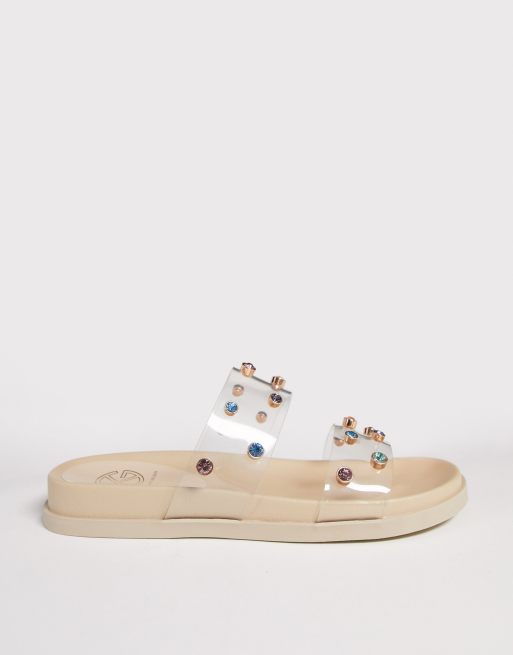 KG by Kurt Geiger London Rollo clear embellished flat sandals in